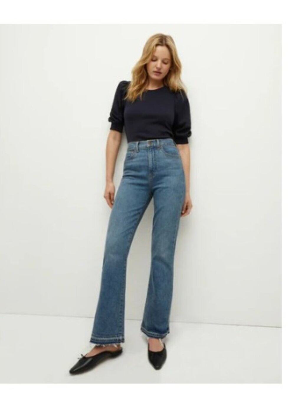 Veronica Beard Carson Ankle Flare Let Down Raw Hem Jeans In Thriller Blue Sz 29